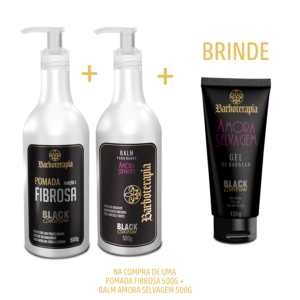 Combo: Pomada Fibrosa 500g + Balm 500g + Brinde Gel para Barbear Barboterapia Black Edition