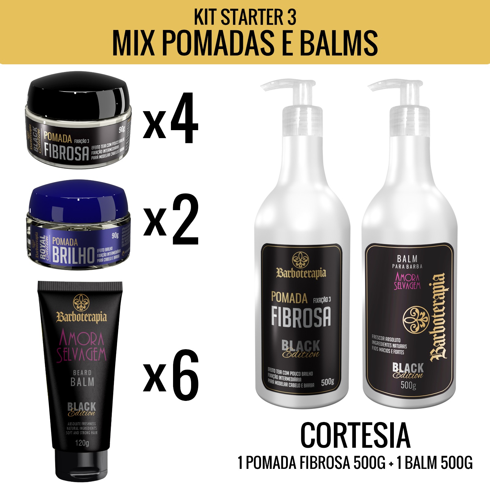 KIT STARTER 3 - MIX POMADAS E BALMS - BARBOTERAPIA